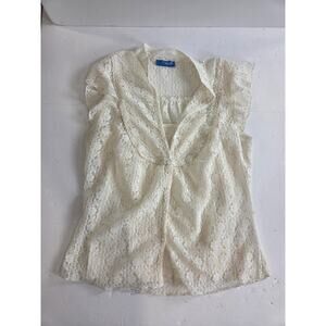 Delia's Lace Cream Lined Top Button Up Large